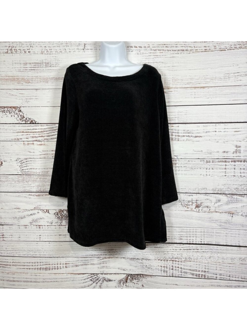 J.Jill Top Womens Large Petite Black Velour Pullover 3/4 Sleeve Tunic